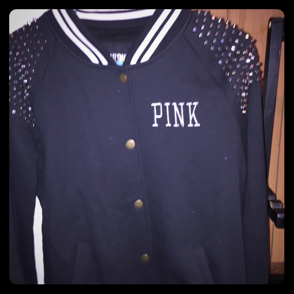 Pink jacket with rhinestone on the shoulders